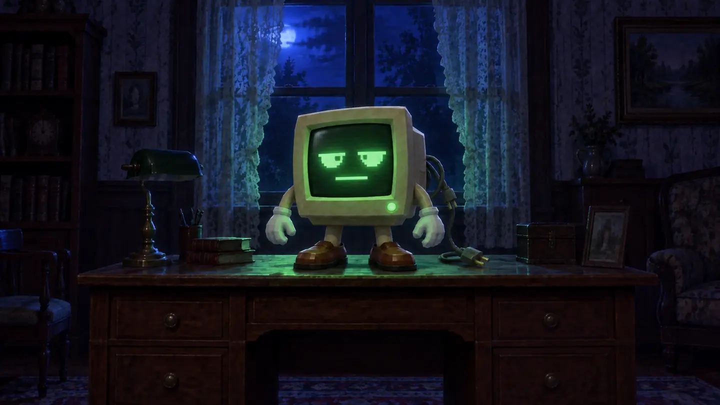 The monitor wakes up with a green face